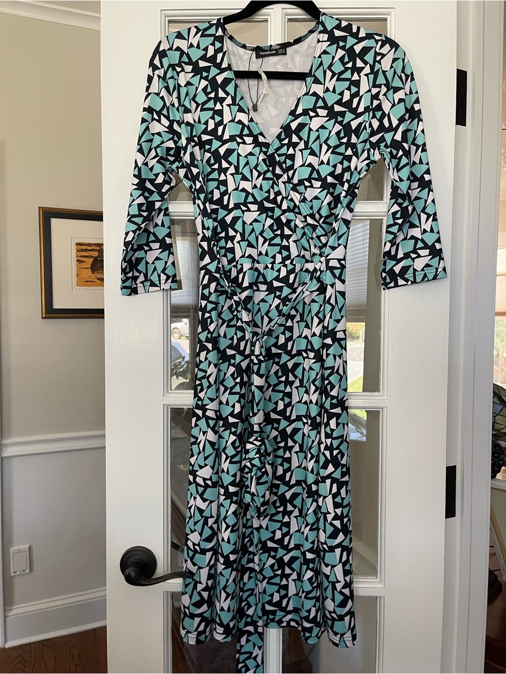 Patty Boutik faux Wrap Dress in Aqua and Black Size M